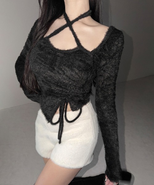 me+em select（ミームセレクト）の「【 ２color ／インパン裏地付き 】シャギーファータイトショートパンツ ／ shaggy fur tight short pants（その他パンツ・レディース・ブラック/ホワイト・LARGE/MEDIUM/SMALL）」の17枚目の写真