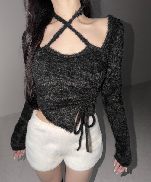 me+em select（ミームセレクト）の「【 ２color ／インパン裏地付き 】シャギーファータイトショートパンツ ／ shaggy fur tight short pants（その他パンツ・レディース・ブラック/ホワイト・LARGE/MEDIUM/SMALL）」の19枚目の写真
