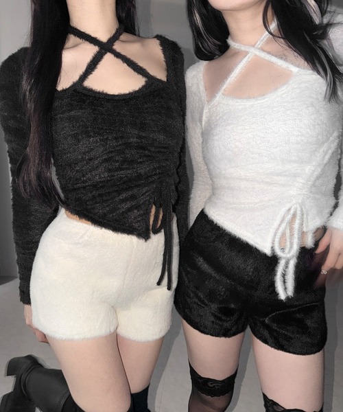 me+em select（ミームセレクト）の「【 ２color ／インパン裏地付き 】シャギーファータイトショートパンツ ／ shaggy fur tight short pants（その他パンツ・レディース・ブラック/ホワイト・LARGE/MEDIUM/SMALL）」の5枚目の写真