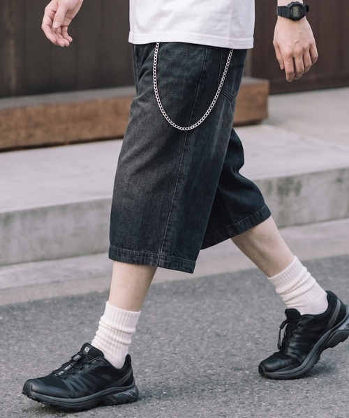 NYLAUS(ナイラス)の「【Nylaus】ヴィンテージ デニムワイドハーフパンツ ショートパンツ オーバーダイ ブラスト加工(デニムパンツ・メンズ・ブルー/ブラック/ネイビー・L/M)」の2枚目の写真