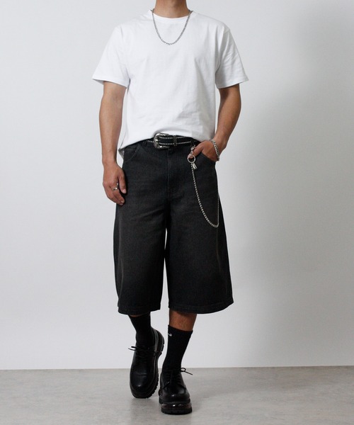 NYLAUS(ナイラス)の「【Nylaus】ヴィンテージ デニムワイドハーフパンツ ショートパンツ オーバーダイ ブラスト加工(デニムパンツ・メンズ・ブルー/ブラック/ネイビー・L/M)」の13枚目の写真
