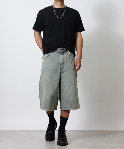 NYLAUS(ナイラス)の「【Nylaus】ヴィンテージ デニムワイドハーフパンツ ショートパンツ オーバーダイ ブラスト加工(デニムパンツ・メンズ・ブルー/ブラック/ネイビー・L/M)」の20枚目の写真
