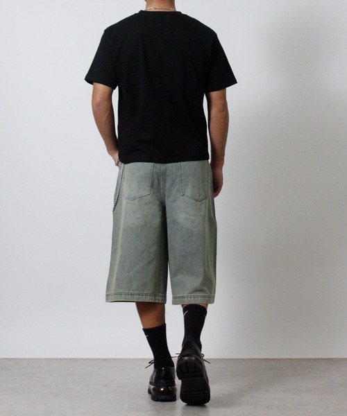 NYLAUS(ナイラス)の「【Nylaus】ヴィンテージ デニムワイドハーフパンツ ショートパンツ オーバーダイ ブラスト加工(デニムパンツ・メンズ・ブルー/ブラック/ネイビー・L/M)」の21枚目の写真