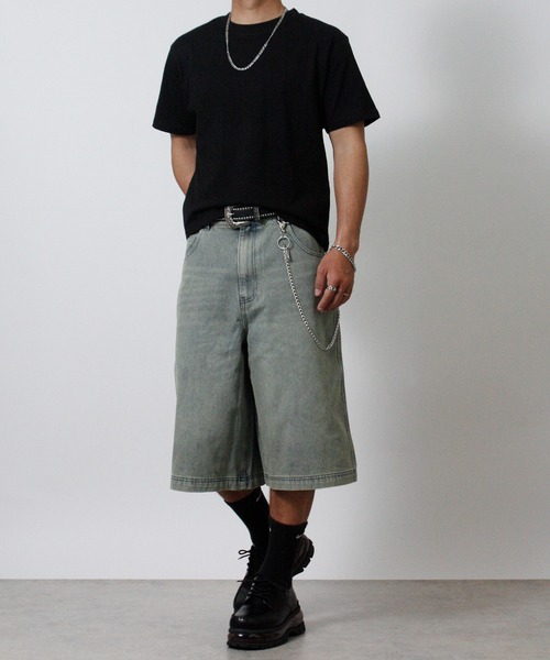 NYLAUS(ナイラス)の「【Nylaus】ヴィンテージ デニムワイドハーフパンツ ショートパンツ オーバーダイ ブラスト加工(デニムパンツ・メンズ・ブルー/ブラック/ネイビー・L/M)」の22枚目の写真