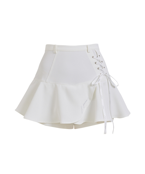 J.JANE(ジェイジェーン)の「レースアップフラワーキュロットパンツ (ホワイト)(スカート・レディース・その他・XS/S/M)」の2枚目の写真