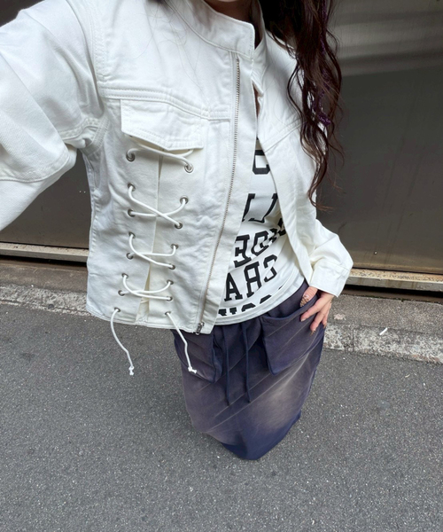 Oriens JOURNAL STANDARD(オリエンス ジャーナルスタンダード)の「ブリーチドスウェットスカート(スカート・レディース・レッド/ネイビー・FREE)」の17枚目の写真