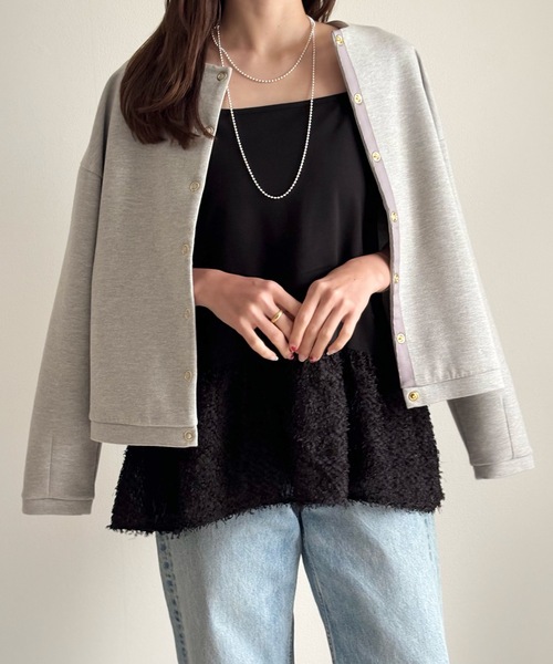 Emma Taylor（エマテイラー）の「【長さ調整可能◎】エアリージャガードヘムレイヤードキャミソール（キャミソール・レディース・ブラック/ホワイト・FREE）」の15枚目の写真