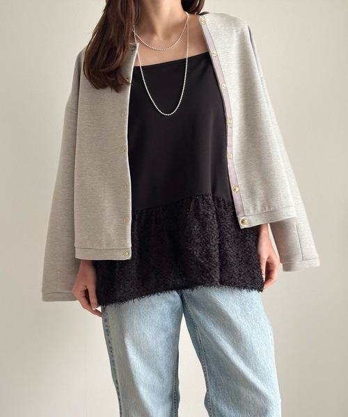 Emma Taylor（エマテイラー）の「【長さ調整可能◎】エアリージャガードヘムレイヤードキャミソール（キャミソール・レディース・ブラック/ホワイト・FREE）」の16枚目の写真