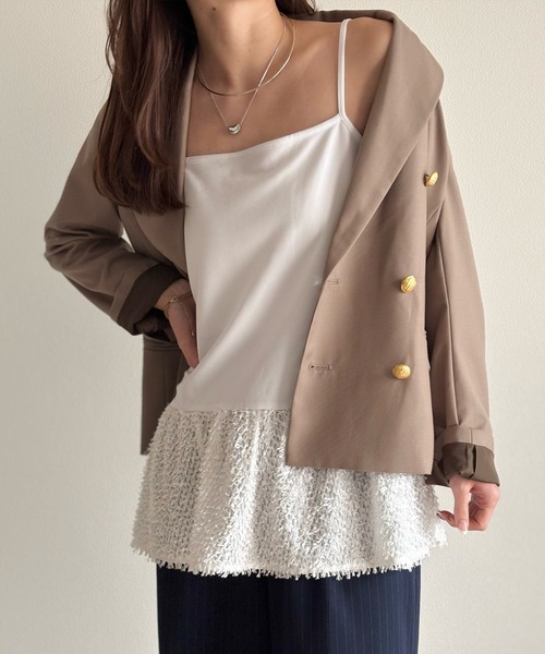 Emma Taylor（エマテイラー）の「【長さ調整可能◎】エアリージャガードヘムレイヤードキャミソール（キャミソール・レディース・ブラック/ホワイト・FREE）」の3枚目の写真