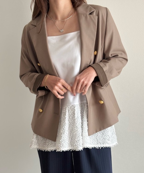 Emma Taylor（エマテイラー）の「【長さ調整可能◎】エアリージャガードヘムレイヤードキャミソール（キャミソール・レディース・ブラック/ホワイト・FREE）」の4枚目の写真