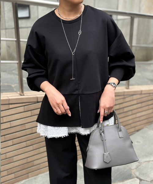 Emma Taylor（エマテイラー）の「【長さ調整可能◎】エアリージャガードヘムレイヤードキャミソール（キャミソール・レディース・ブラック/ホワイト・FREE）」の6枚目の写真