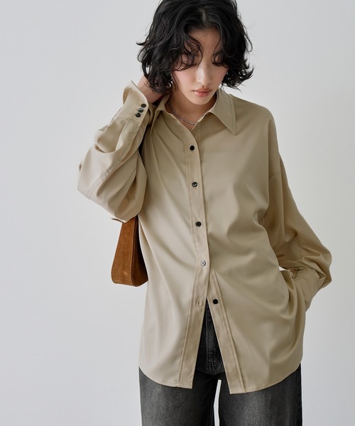 NOGLE(ノグル)の「【NOGLE/ノグル】サテンドレープオーバーシャツ(シャツ/ブラウス・レディース・ピンク/ミント/ベージュ/ブラウン・FREE)」の21枚目の写真