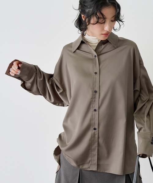 NOGLE(ノグル)の「【NOGLE/ノグル】サテンドレープオーバーシャツ(シャツ/ブラウス・レディース・ピンク/ミント/ベージュ/ブラウン・FREE)」の16枚目の写真