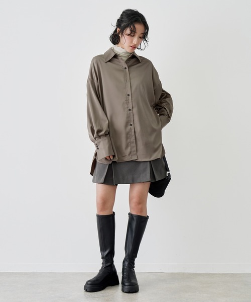 NOGLE(ノグル)の「【NOGLE/ノグル】サテンドレープオーバーシャツ(シャツ/ブラウス・レディース・ピンク/ミント/ベージュ/ブラウン・FREE)」の18枚目の写真