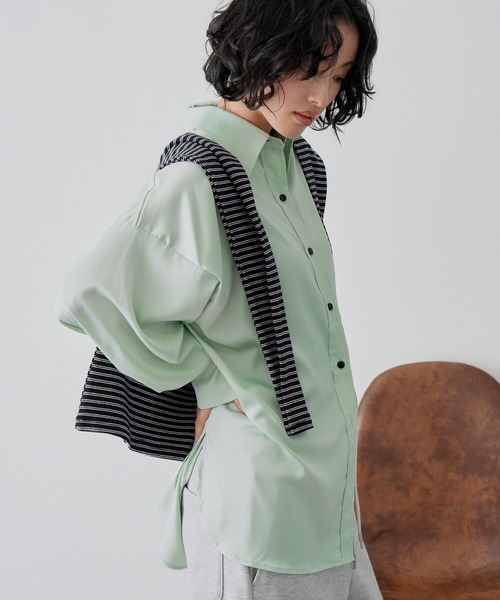 NOGLE(ノグル)の「【NOGLE/ノグル】サテンドレープオーバーシャツ(シャツ/ブラウス・レディース・ピンク/ミント/ベージュ/ブラウン・FREE)」の8枚目の写真