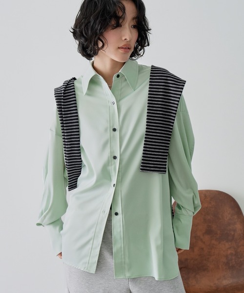 NOGLE(ノグル)の「【NOGLE/ノグル】サテンドレープオーバーシャツ(シャツ/ブラウス・レディース・ピンク/ミント/ベージュ/ブラウン・FREE)」の7枚目の写真