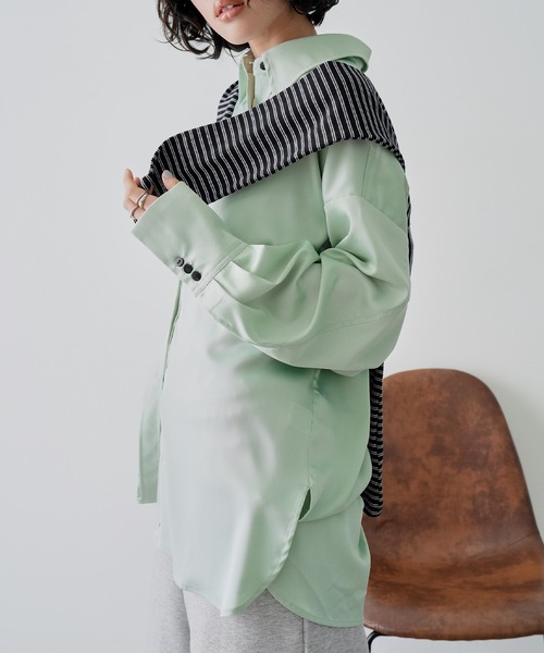 NOGLE(ノグル)の「【NOGLE/ノグル】サテンドレープオーバーシャツ(シャツ/ブラウス・レディース・ピンク/ミント/ベージュ/ブラウン・FREE)」の10枚目の写真