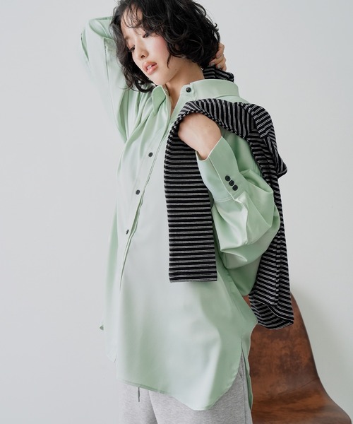 NOGLE(ノグル)の「【NOGLE/ノグル】サテンドレープオーバーシャツ(シャツ/ブラウス・レディース・ピンク/ミント/ベージュ/ブラウン・FREE)」の9枚目の写真