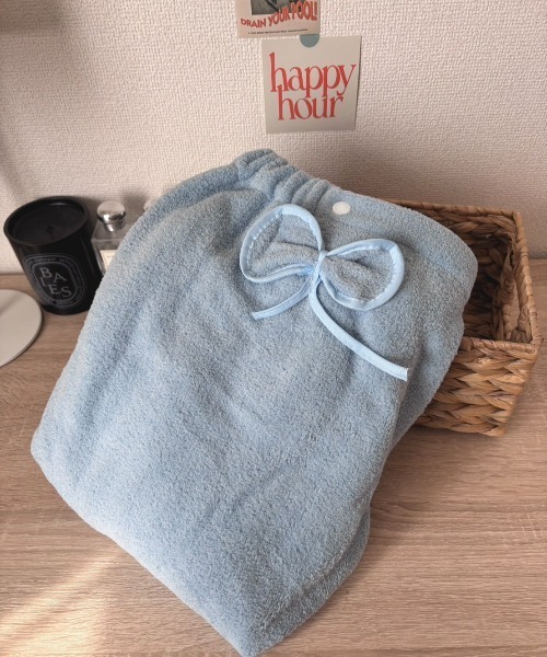 pyornim(ピョルニム)の「【高吸水】ふわふわ ボリュームタッチ リボンラップタオル 着るタオル バスタオル タオルワンピース 80cm×150cm(ガウン/バスローブ・レディース・ブルー/パープル/ベージュ/ピンク・F)」の9枚目の写真