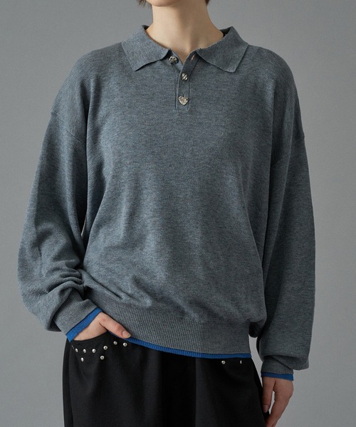 ONCILY（オンシェリー）の「SILVER BUTTON HIGH GAUGE KNIT POLO SHIRT / シルバーボタンハイゲージニットポロシャツ（ポロシャツ・メンズ・パープル/イエロー/ライトグレー/チャコールグレー/ブルー・SMALL/MEDIUM/LARGE）」の22枚目の写真