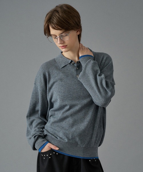ONCILY（オンシェリー）の「SILVER BUTTON HIGH GAUGE KNIT POLO SHIRT / シルバーボタンハイゲージニットポロシャツ（ポロシャツ・メンズ・パープル/イエロー/ライトグレー/チャコールグレー/ブルー・SMALL/MEDIUM/LARGE）」の18枚目の写真