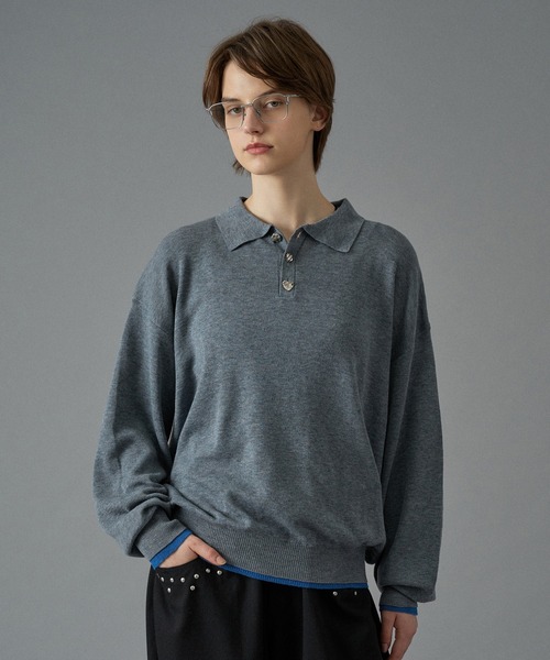 ONCILY（オンシェリー）の「SILVER BUTTON HIGH GAUGE KNIT POLO SHIRT / シルバーボタンハイゲージニットポロシャツ（ポロシャツ・メンズ・パープル/イエロー/ライトグレー/チャコールグレー/ブルー・SMALL/MEDIUM/LARGE）」の17枚目の写真