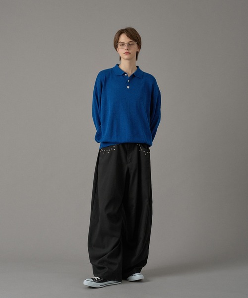 ONCILY（オンシェリー）の「SILVER BUTTON HIGH GAUGE KNIT POLO SHIRT / シルバーボタンハイゲージニットポロシャツ（ポロシャツ・メンズ・パープル/イエロー/ライトグレー/チャコールグレー/ブルー・SMALL/MEDIUM/LARGE）」の13枚目の写真