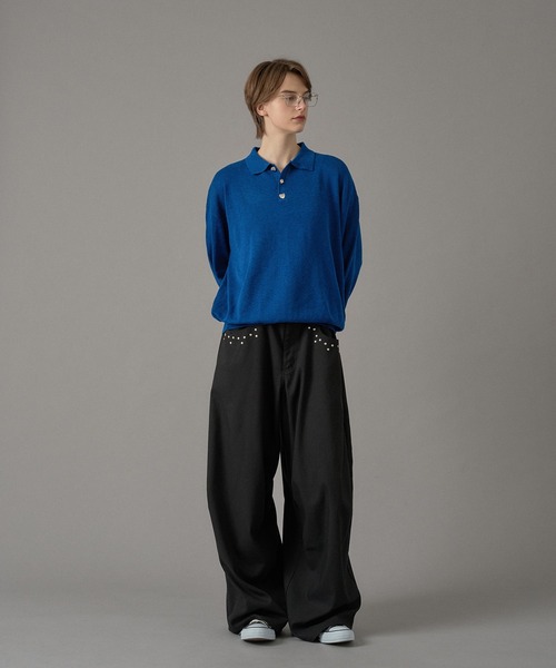 ONCILY（オンシェリー）の「SILVER BUTTON HIGH GAUGE KNIT POLO SHIRT / シルバーボタンハイゲージニットポロシャツ（ポロシャツ・メンズ・パープル/イエロー/ライトグレー/チャコールグレー/ブルー・SMALL/MEDIUM/LARGE）」の14枚目の写真