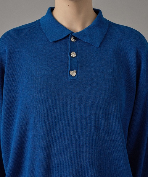 ONCILY（オンシェリー）の「SILVER BUTTON HIGH GAUGE KNIT POLO SHIRT / シルバーボタンハイゲージニットポロシャツ（ポロシャツ・メンズ・パープル/イエロー/ライトグレー/チャコールグレー/ブルー・SMALL/MEDIUM/LARGE）」の10枚目の写真