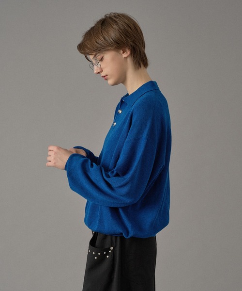 ONCILY（オンシェリー）の「SILVER BUTTON HIGH GAUGE KNIT POLO SHIRT / シルバーボタンハイゲージニットポロシャツ（ポロシャツ・メンズ・パープル/イエロー/ライトグレー/チャコールグレー/ブルー・SMALL/MEDIUM/LARGE）」の11枚目の写真