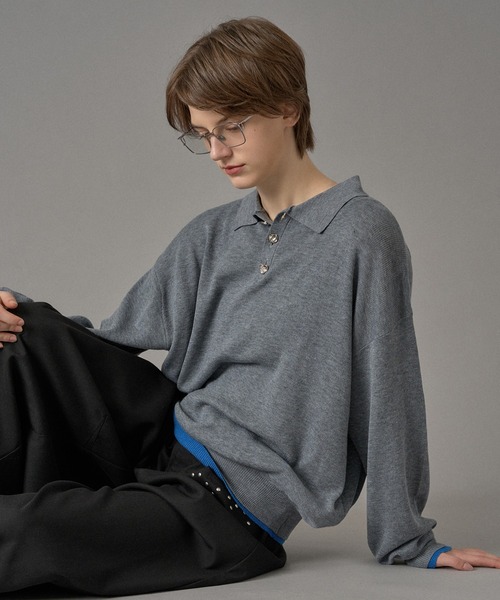 ONCILY（オンシェリー）の「SILVER BUTTON HIGH GAUGE KNIT POLO SHIRT / シルバーボタンハイゲージニットポロシャツ（ポロシャツ・メンズ・パープル/イエロー/ライトグレー/チャコールグレー/ブルー・SMALL/MEDIUM/LARGE）」の19枚目の写真