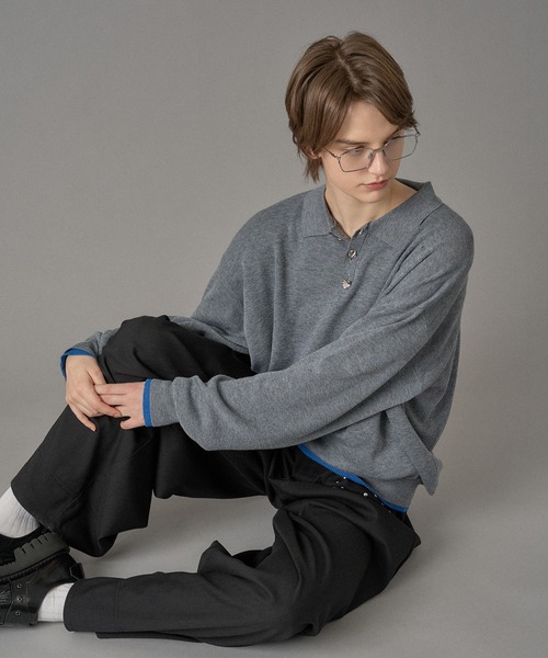 ONCILY（オンシェリー）の「SILVER BUTTON HIGH GAUGE KNIT POLO SHIRT / シルバーボタンハイゲージニットポロシャツ（ポロシャツ・メンズ・パープル/イエロー/ライトグレー/チャコールグレー/ブルー・SMALL/MEDIUM/LARGE）」の20枚目の写真