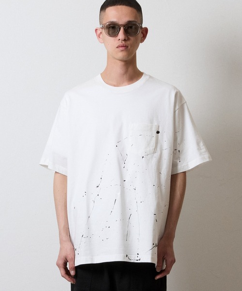 HAND PAINTED BASIC HEM PRINTED POCKET T-SHIRT / ハンドペイント