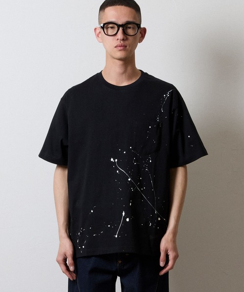 HAND PAINTED BASIC HEM PRINTED POCKET T-SHIRT / ハンドペイント