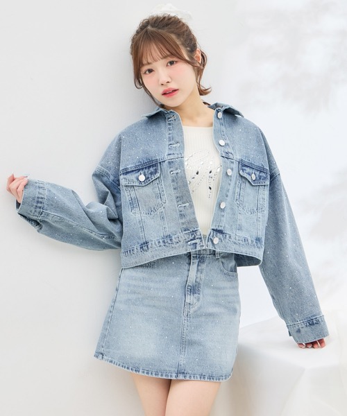 INGNI（イング）の「ビジュー付Gジャン（デニムジャケット・レディース・ブルー系その他3/グレー/ブルー系その他・M）」の3枚目の写真