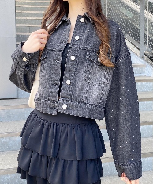 INGNI（イング）の「ビジュー付Gジャン（デニムジャケット・レディース・ブルー系その他3/グレー/ブルー系その他・M）」の4枚目の写真