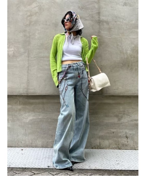 チェーン柄プリント チャーム付きワイドデニムパンツ 2026年春夏 新作
