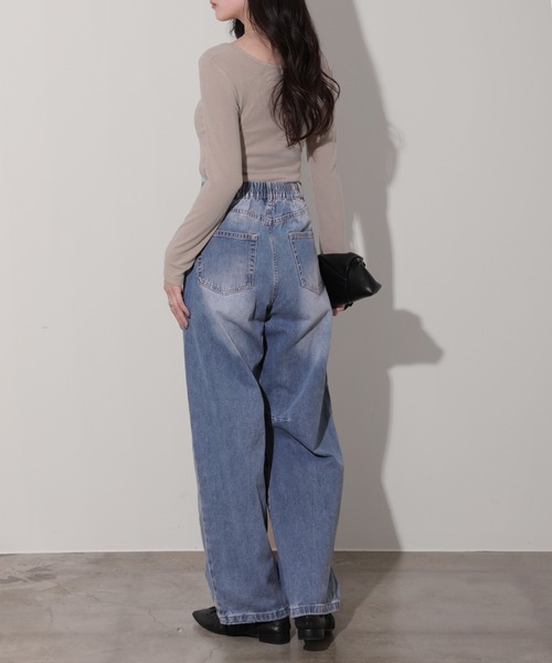 nouvellemoi(ヌーベルモイ)の「デニムカーブラインパンツ(デニムパンツ・レディース・ブラック/サックスブルー/ブルー/インディゴブルー・M)」の8枚目の写真