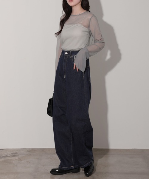nouvellemoi(ヌーベルモイ)の「デニムカーブラインパンツ(デニムパンツ・レディース・ブラック/サックスブルー/ブルー/インディゴブルー・M)」の11枚目の写真