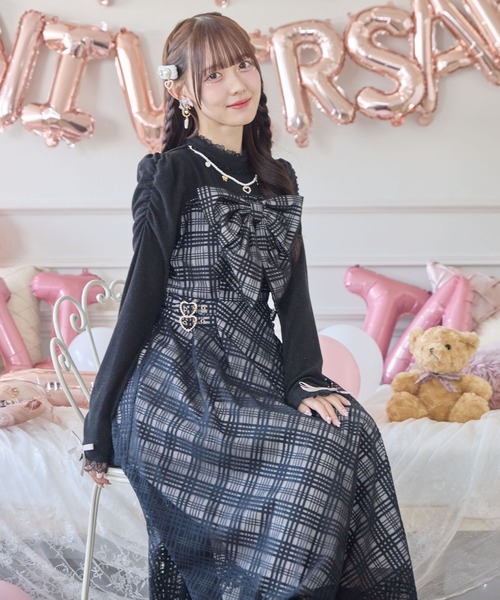 ROJITA（ロジータ）の「ビッグリボン長袖ロングワンピース（ワンピース・レディース・ブラック/ホワイト/ピンク・FREE）」の7枚目の写真