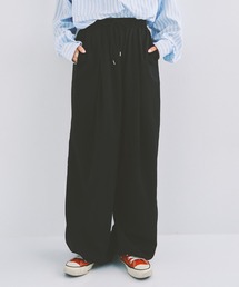 タック入り イージーワイドパンツ　【丈調節可能】
