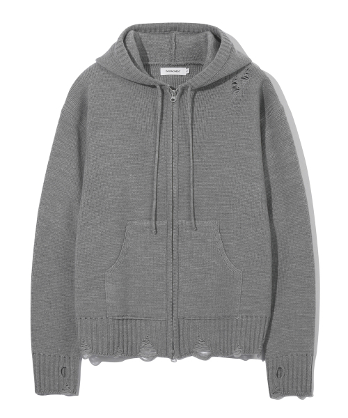 BASEMOMENT（ベースモーメント）の「ディストロイドニットフードジップアップメランジグレー（パーカー・メンズ・その他・MEDIUM/LARGE）」の4枚目の写真