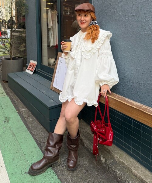 w closet(ダブルクローゼット)の「Amふりふりミニワンピ(ワンピース・レディース・ピンク/オフホワイト・FREE)」の2枚目の写真