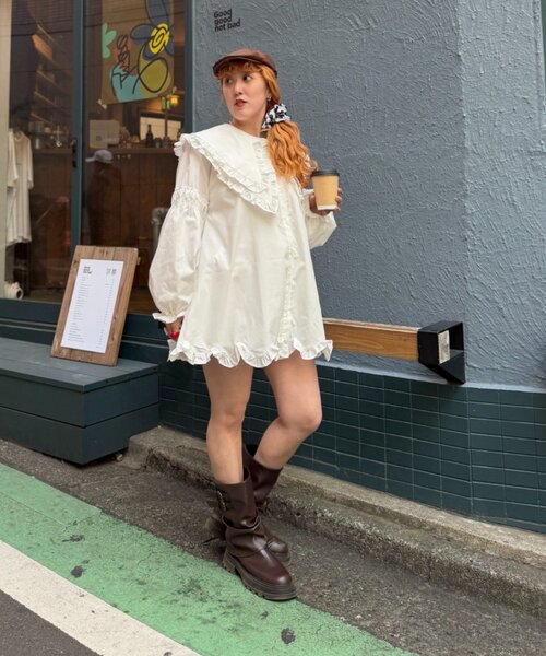 w closet(ダブルクローゼット)の「Amふりふりミニワンピ(ワンピース・レディース・ピンク/オフホワイト・FREE)」の5枚目の写真