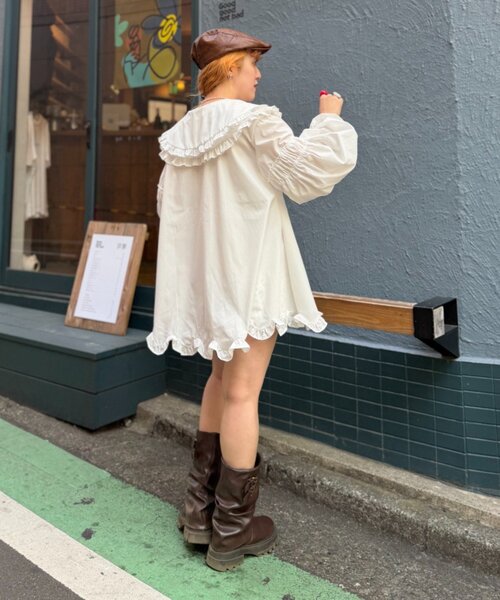 w closet(ダブルクローゼット)の「Amふりふりミニワンピ(ワンピース・レディース・ピンク/オフホワイト・FREE)」の6枚目の写真