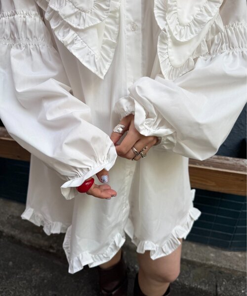 w closet(ダブルクローゼット)の「Amふりふりミニワンピ(ワンピース・レディース・ピンク/オフホワイト・FREE)」の9枚目の写真