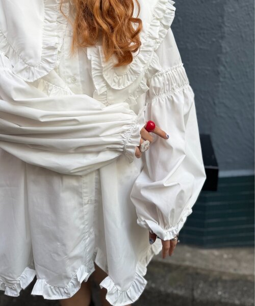 w closet(ダブルクローゼット)の「Amふりふりミニワンピ(ワンピース・レディース・ピンク/オフホワイト・FREE)」の10枚目の写真