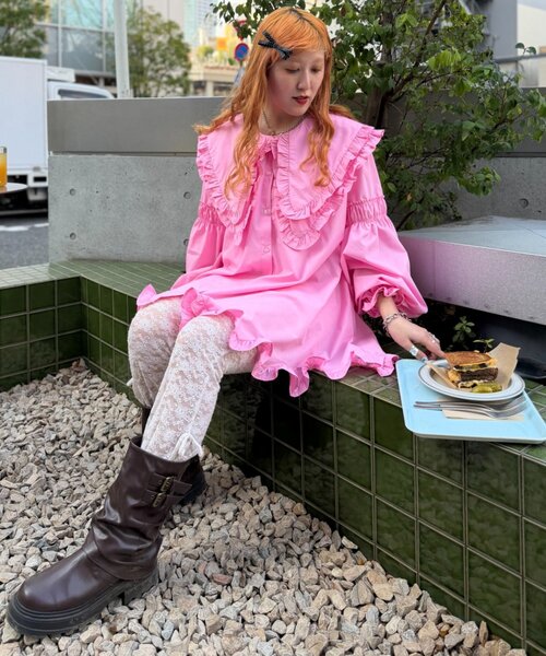 w closet(ダブルクローゼット)の「Amふりふりミニワンピ(ワンピース・レディース・ピンク/オフホワイト・FREE)」の22枚目の写真