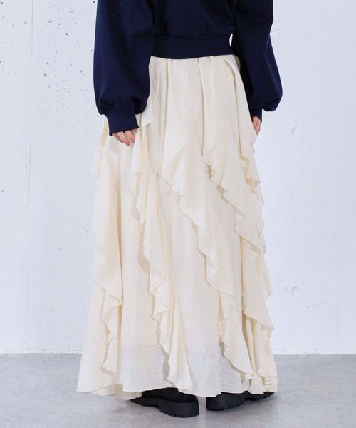 archives（アルシーヴ）の「エスカルゴラッフルスカート（スカート・レディース・オフホワイト/アイボリー/ブラック・MEDIUM）」の2枚目の写真