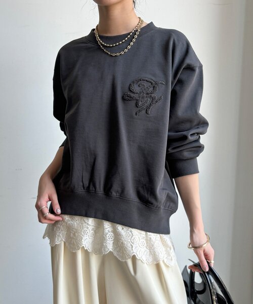 DouDou(ドゥドゥ)の「【WEB限定】裏毛サガラ刺繍バックジッププルオーバー(Tシャツ/カットソー・レディース・ダークグレー/ベージュ/グレー・FREE)」の21枚目の写真